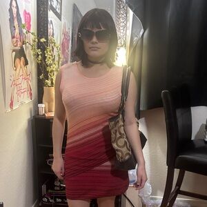 White House Black Market Pink to Red Sleeveless Ombre Knit Mini Dress